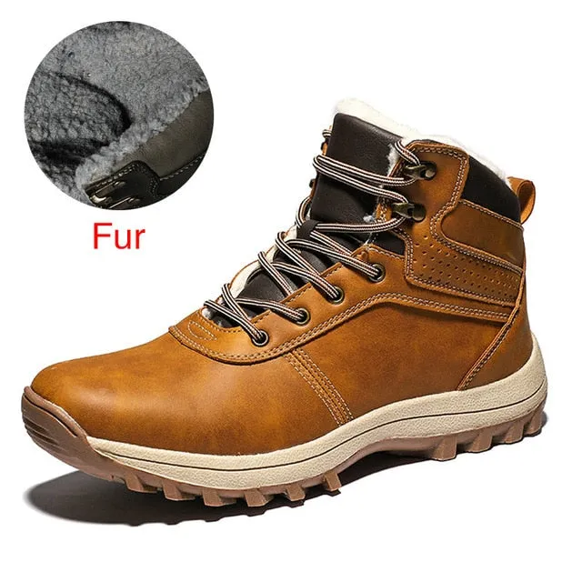 Winter Warm Men Boots Split Genuine Leather Fur Plus Men Snow Boots
