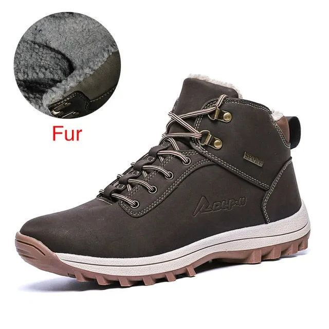 Winter Warm Men Boots Split Genuine Leather Fur Plus Men Snow Boots
