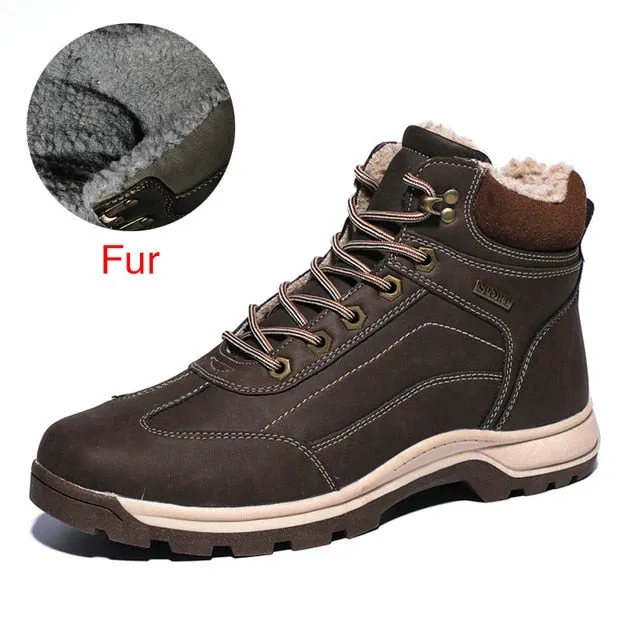 Winter Warm Men Boots Split Genuine Leather Fur Plus Men Snow Boots