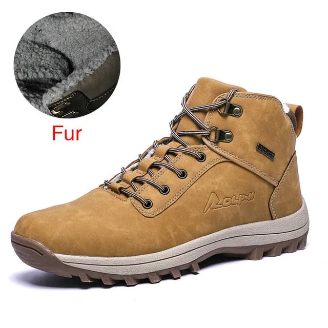 Winter Warm Men Boots Split Genuine Leather Fur Plus Men Snow Boots