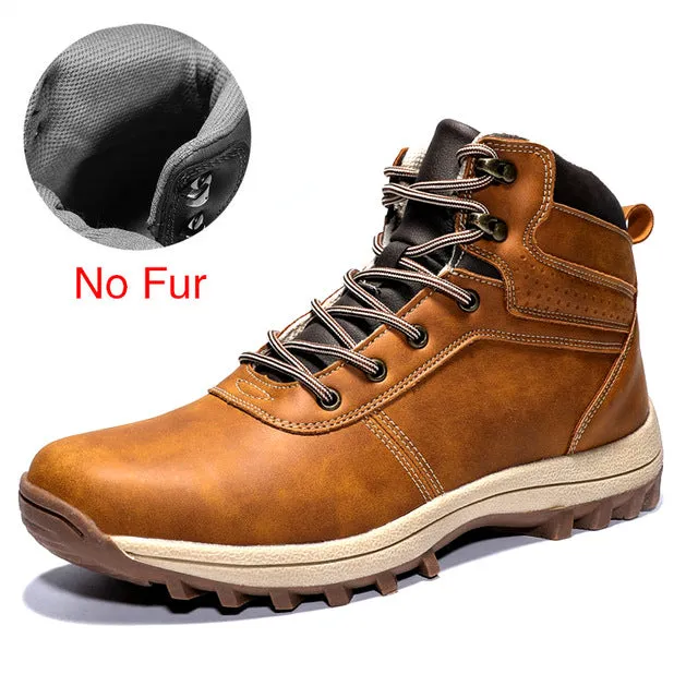 Winter Warm Men Boots Split Genuine Leather Fur Plus Men Snow Boots