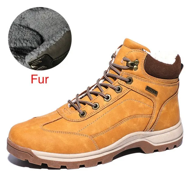 Winter Warm Men Boots Split Genuine Leather Fur Plus Men Snow Boots