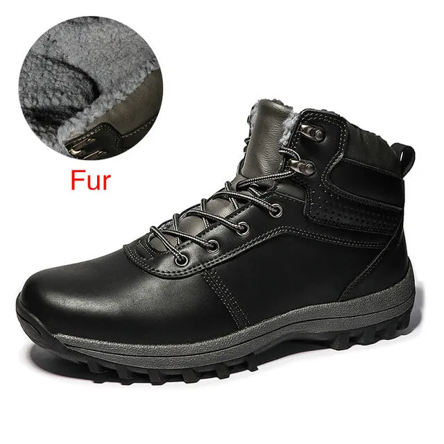 Winter Warm Men Boots Split Genuine Leather Fur Plus Men Snow Boots