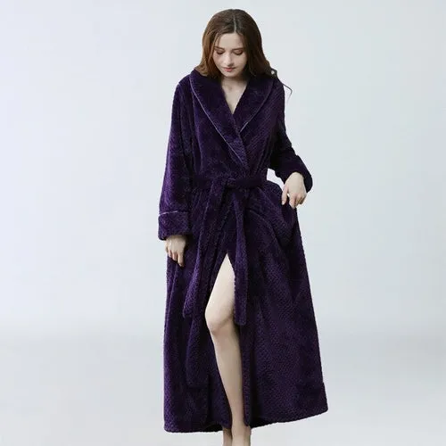 Women Winter Extra Long Robe Soft Warm Plus Size Flannel Peignoir Preg