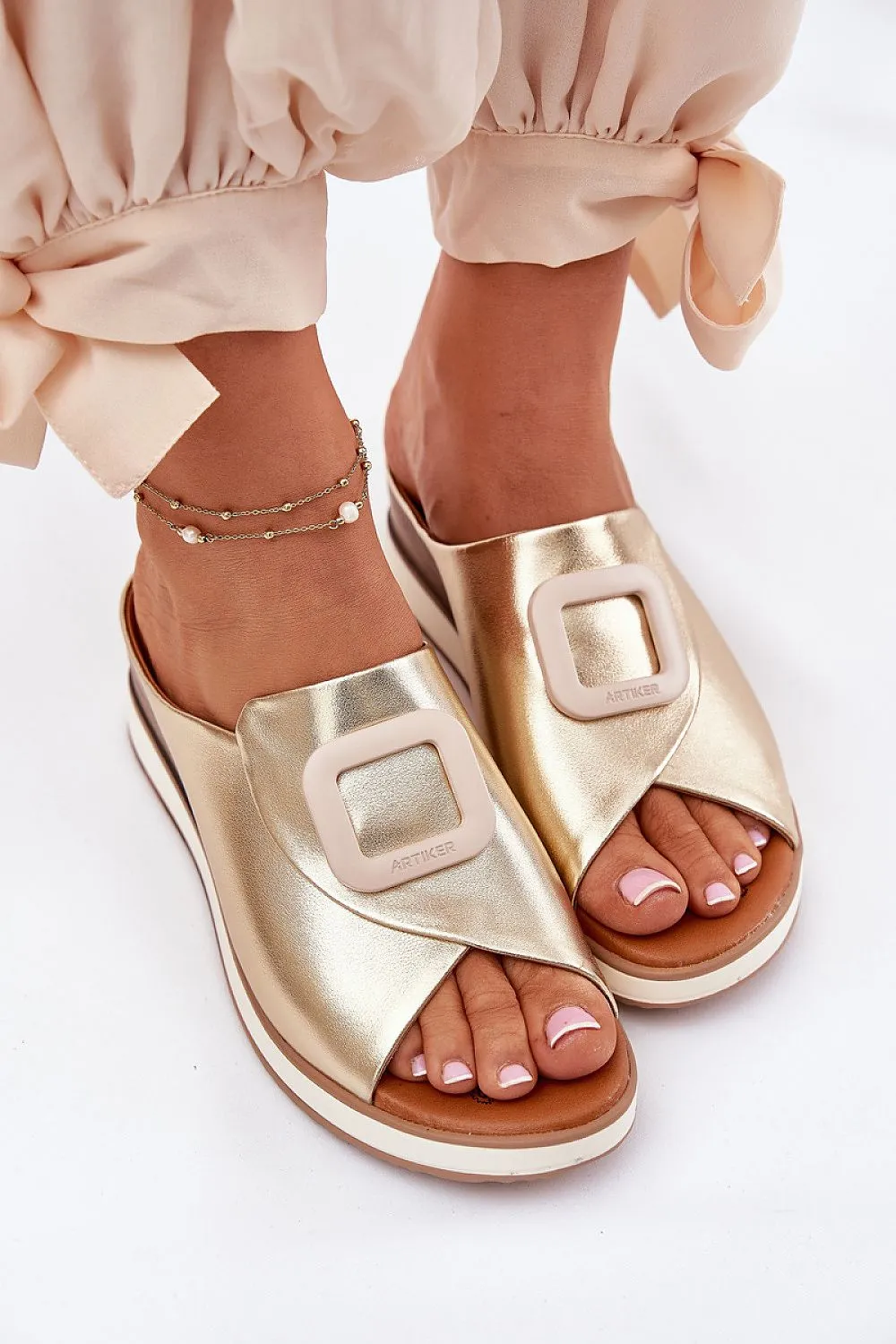 Women's leather yellow sandals