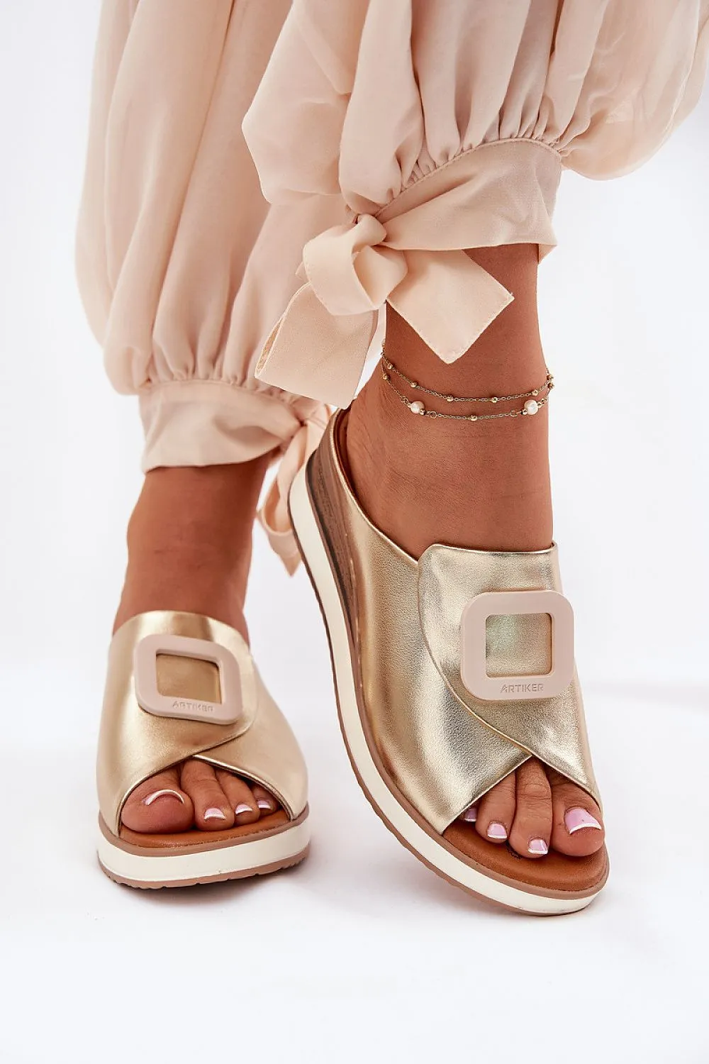 Women's leather yellow sandals
