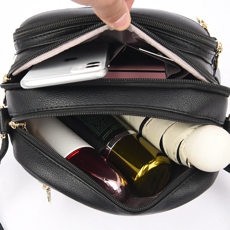 Women's Simple Soft Leather Send Mother Portable Shoulder Bags
