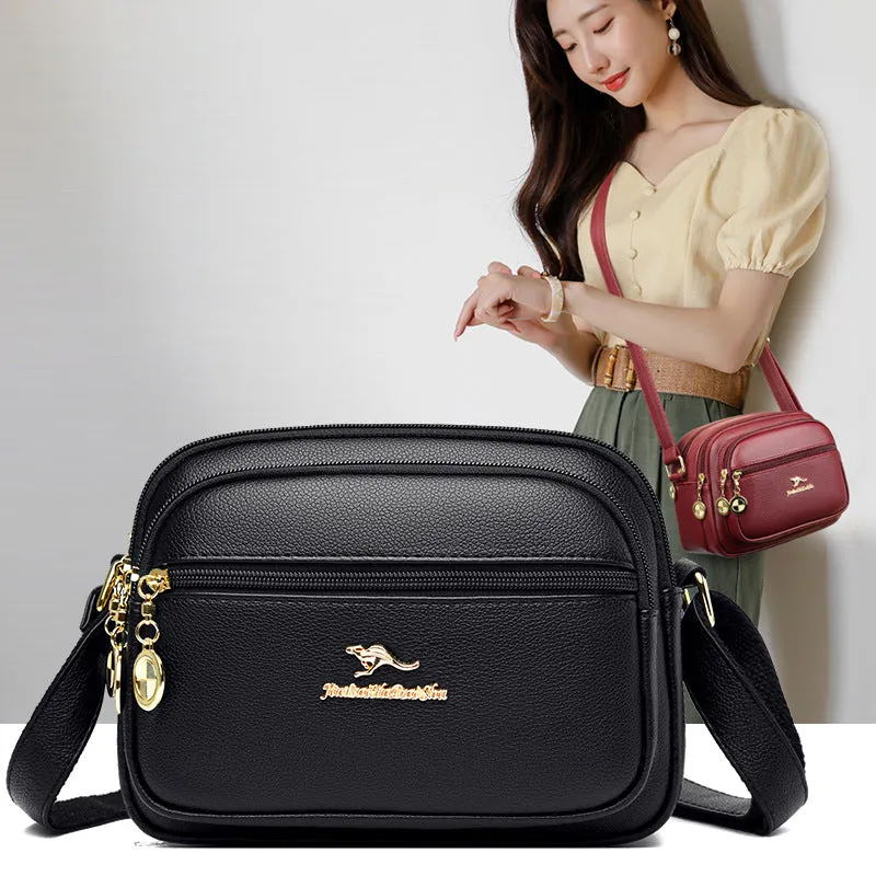 Women's Simple Soft Leather Send Mother Portable Shoulder Bags