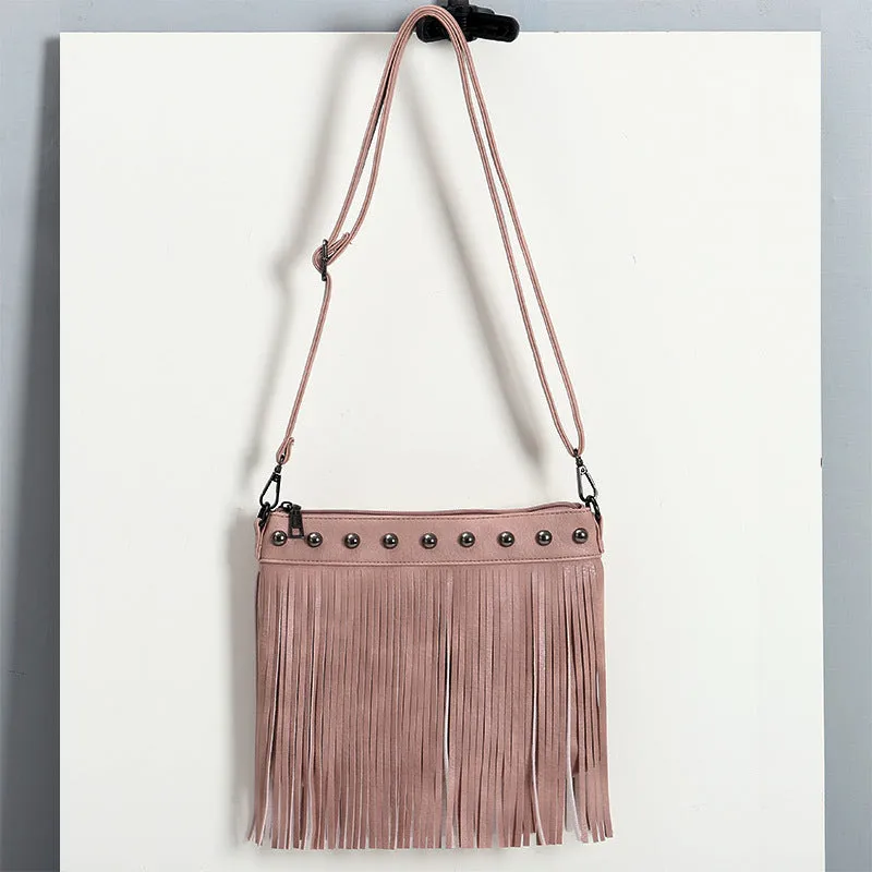 Women's Trendy Fashion Soft Leather Rivet Tassel Bags
