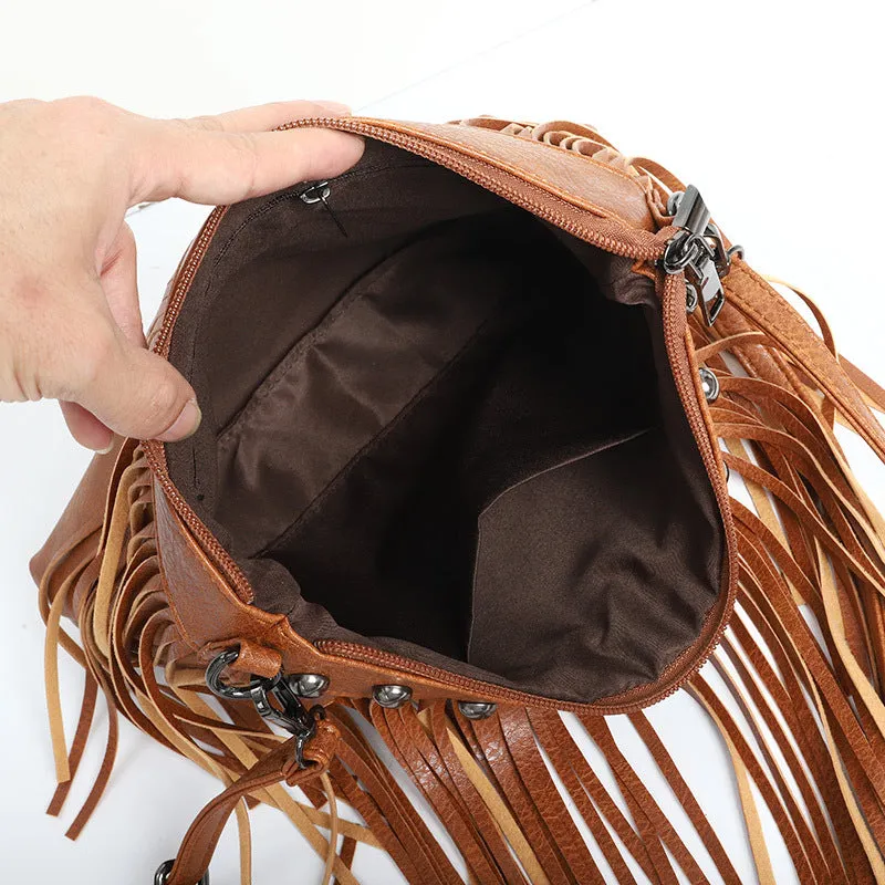 Women's Trendy Fashion Soft Leather Rivet Tassel Bags