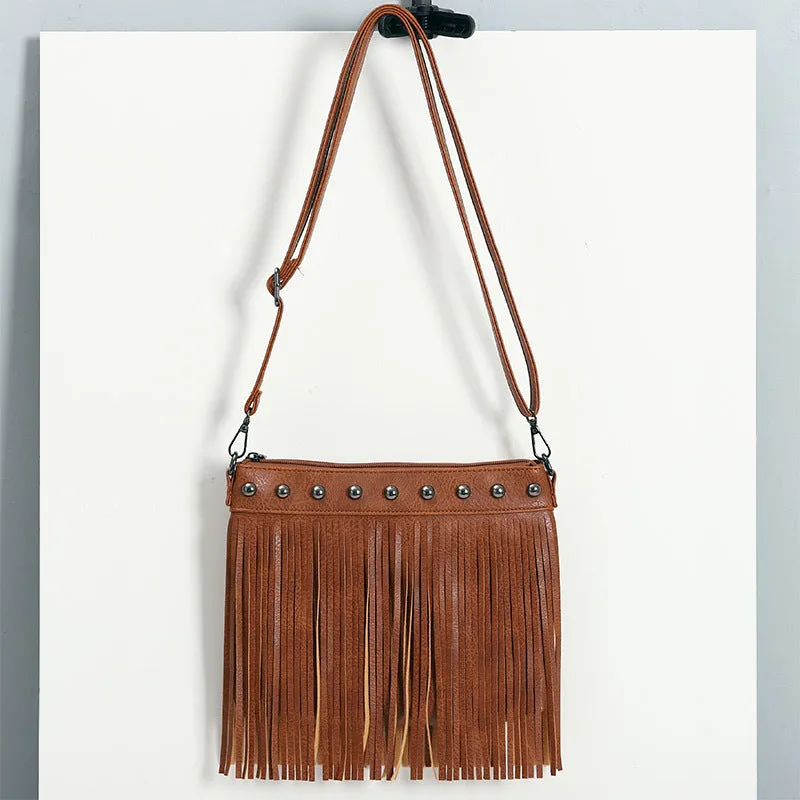 Women's Trendy Fashion Soft Leather Rivet Tassel Bags