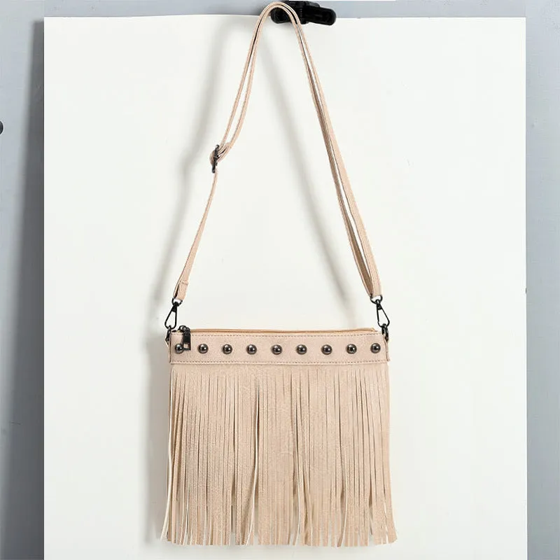 Women's Trendy Fashion Soft Leather Rivet Tassel Bags
