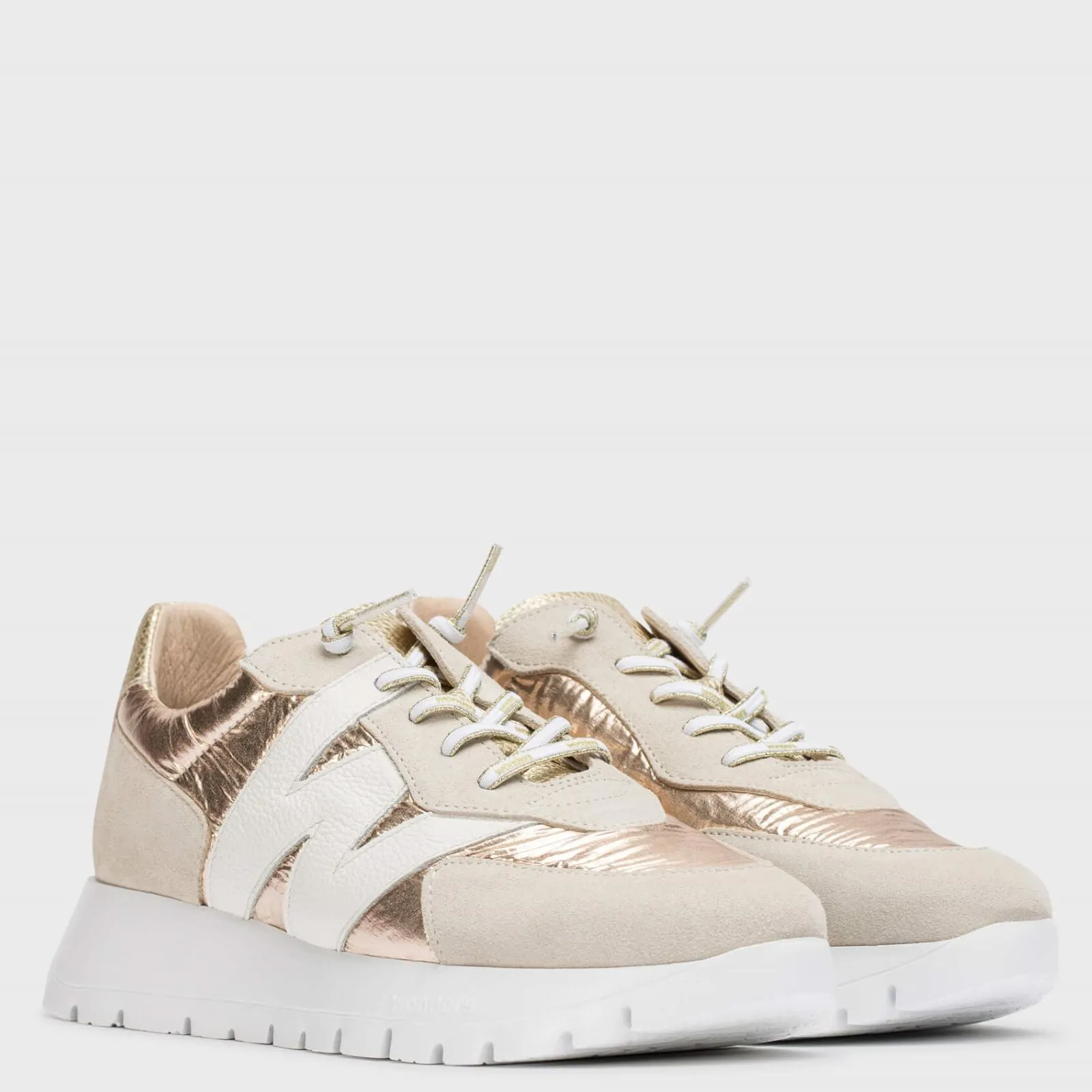 Wonders Beige & Metallic Gold Summer Sneakers