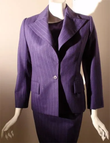 YVES SAINT LAURENT 1990s 3 pc Purple Pinstripe Suit Set
