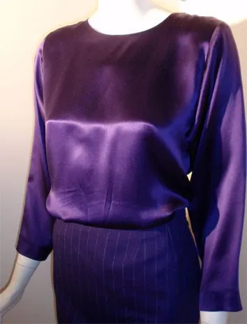 YVES SAINT LAURENT 1990s 3 pc Purple Pinstripe Suit Set