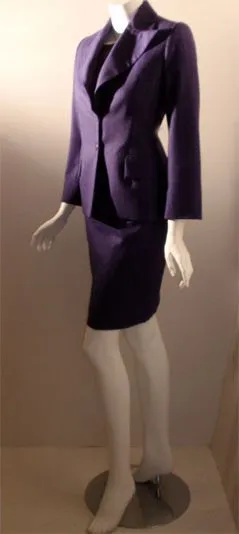 YVES SAINT LAURENT 1990s 3 pc Purple Pinstripe Suit Set