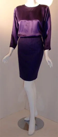 YVES SAINT LAURENT 1990s 3 pc Purple Pinstripe Suit Set